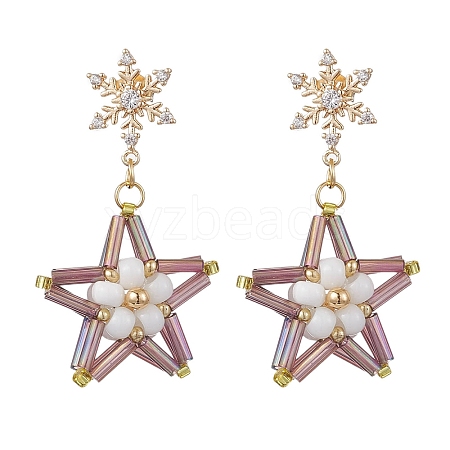 Glass Star Stud Earrings EJEW-MZ00256-02-1