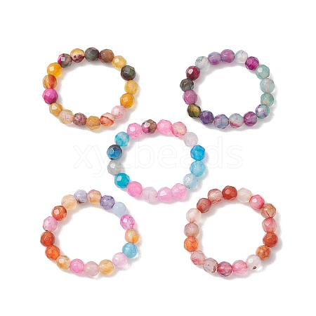 Dyed & Heated Round Natural Agate Beads Stretch Rings for Women RJEW-JR00694-1