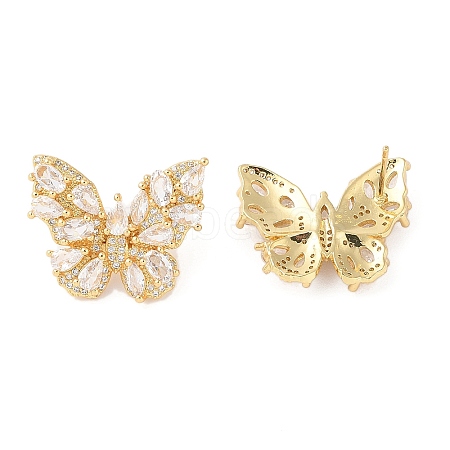 Rack Plating Brass with Cubic Zirconia Stud Earrings for Women EJEW-G394-06G-02-1