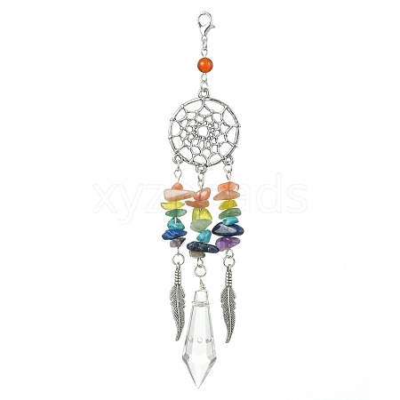 Alloy Woven Web/Net with Feather Pendant Decorations HJEW-TA00116-1