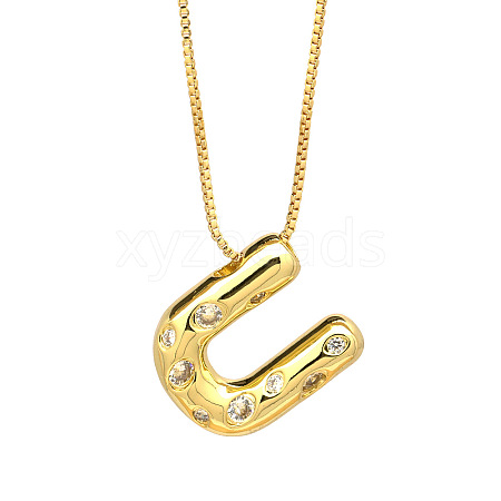 Brass Micro Pave Clear Cubic Zirconia Initial Pendant Necklaces FS-WGF17D9-26-1