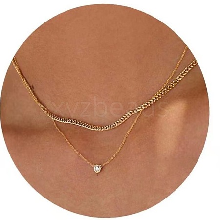 2Pcs Brass Clear Cubic Zirconia Double Layer Pendant Necklaces WGAA16F-04-1