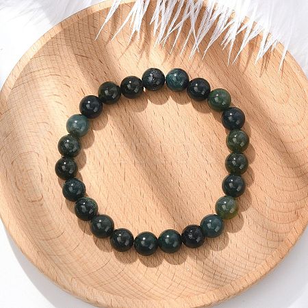 Natural Moss Agate Beaded Stretch Bracelets X-B072-5-1