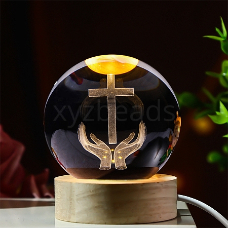 Religious Element Glass Crystal Ball Crystal Ball with Wood Stand PW-WG7CA34-01-1