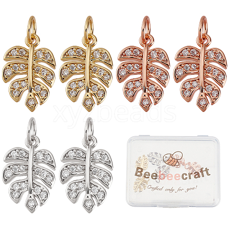 Beebeecraft 6Pcs 3 Colors Brass Micro Pave Cubic Zirconia Charms KK-BBC0002-72-1
