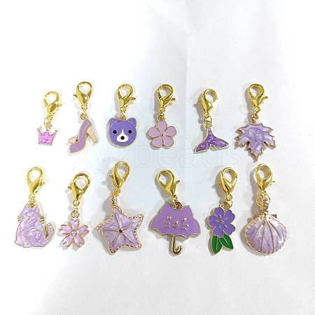 Alloy Enamel Flower/Cat/Maple Leaf Pendant Locking Stitch Markers HJEW-AB00072-1