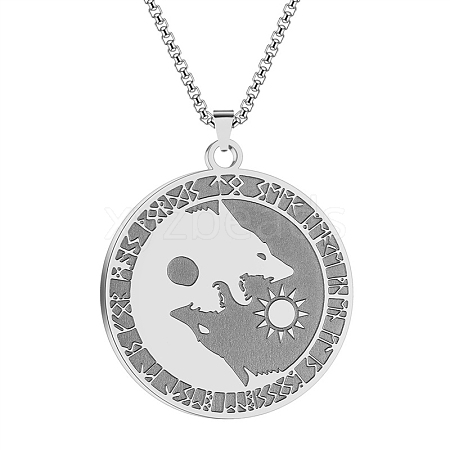 Viking Yin-yang Wolf Stainless Steel Pendant Necklaces PW-WGA5B89-02-1