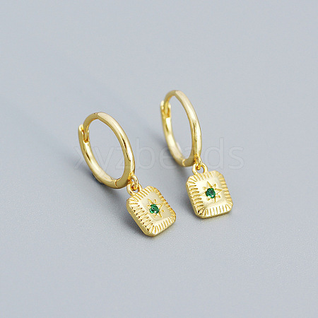 Square with Star 925 Sterling Silver Pave Green Cubic Zirconia Hoop Dangle Earrings for Women FL1156-3-1