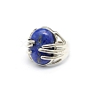 Oval Natural Lapis Lazuli Adjustable Rings PW-WG2A004-05-1