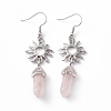 Natural Rose Quartz Bullet with Sun Dangle Earrings EJEW-I276-01P-19-2