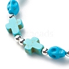 Synthetic Turquoise(Dyed) Cross & Skull Beaded Stretch Bracelet BJEW-JB08451-04-5
