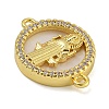 Rack Plating Brass Micro Pave Clear Cubic Zirconia Flat Round Connector Charms KK-I718-47G-03-2