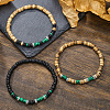 Synthetic Malachite & Coconut Shell Bead Stretch Bracelets PW-WGEF9FC-01-5