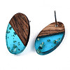 Transparent Resin & Walnut Wood Stud Earring Findings MAK-N032-005A-F01-3