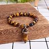 Natural Tiger Eye Stretch Bracelet with Bullet Shape Charm BJEW-SZ0002-56B-4