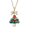 Christmas Tree Glass Beaded Pendant Necklaces NJEW-TA00174-2