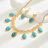 Middle Eastern Synthetic Turquoise & Alloy Oval Pendant Necklace & Earrings Sets for Wedding AL5666-1