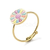 Flat Round with Flower 304 Stainless Steel Enamel Ring RJEW-A038-07G-1