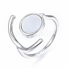 Natural Shell Flat Round Open Cuff Ring RJEW-T001-92P-2