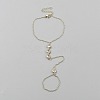 304 Stainless Steel Rhinestone Flat Round Link Finger Ring Bracelets for Women BJEW-WH20014-01G-1