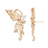 Brass Pave Clear Cubic Zirconia Butterfly Stud Earring Findings KK-N232-450G-3