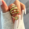 5Pcs Rectangle & Heart Alloy Enamel & Rhinestone Finger Rings Sets for Women WG67DEB-03-1