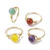 Round Natural Green Aventurine & Carnelian & Amethyst & Dyed Malaysia Finger Rings RJEW-JR00804-2