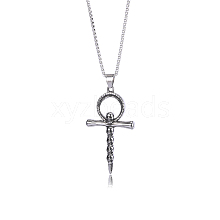 Skull Cross Pendant Necklace Vintage Titanium Steel Ankh Necklace Charm Neck Chain Jewelry Gift for Women Men Birthday Easter Thanksgiving Day JN1110A