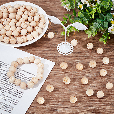 5 Sets Alphabet Undyed Wood Beads WOOD-OC0002-69-1