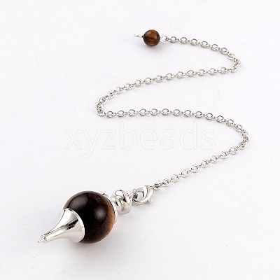 Natural Tiger Eye Sphere Dowsing Pendulums X-BJEW-E292-A09-1