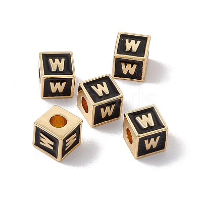 Rack Plating Brass Enamel Beads KK-B060-04G-01W-1