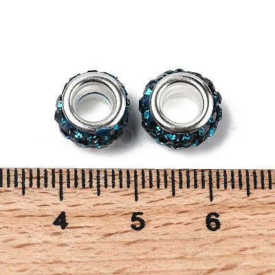 Polymer Clay Rhinestone European Large Hole Beads with Silver Color Plated Brass Cores FPDL-R002-04-1