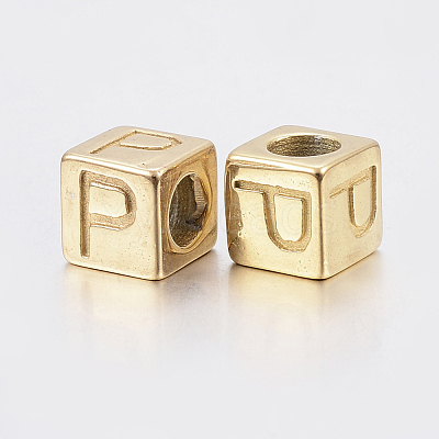 304 Stainless Steel Large Hole Letter European Beads X-STAS-H428-01G-P-1