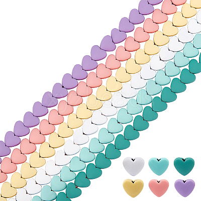 6Strands 6 Colors Rubberized Style Spray Painted Non-magnetic Synthetic Hematite Beads Strands G-CA0001-42-1
