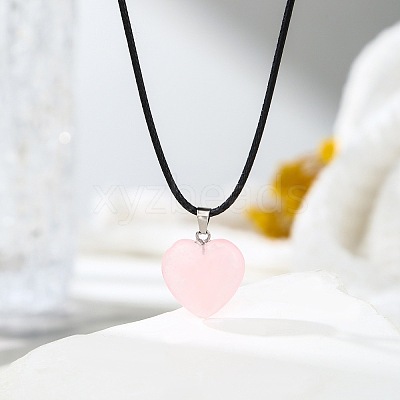 Natural Rose Quartz Heart Pendant Black Cord Necklaces NI9317-6-1