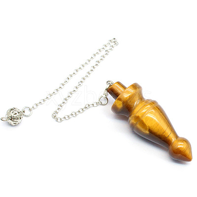 Natural Tiger Eye Cone Dowsing Pendulum Big Pendants PW-WG84774-03-1