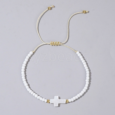 Glass Seed Beads & Brass Braided Beaded Bracelets LS-TV0952-10-1