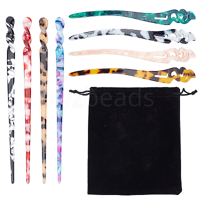 8Pcs 8 Styles Acrylic Hair Sticks OHAR-NB0001-18-1