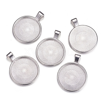Flat Round Alloy Pendant Cabochon Settings PALLOY-A15654-N-1