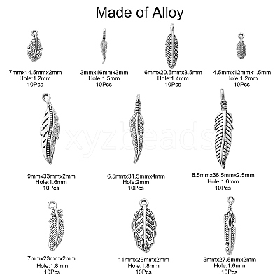 100Pcs 10 Styles Tibetan Style Alloy Pendants TIBEP-CJ0002-99-1