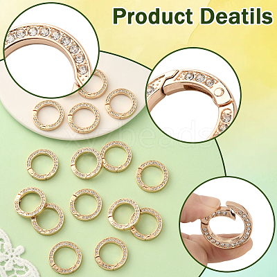16Pcs Alloy Rhinestone Spring Gate Rings FIND-SP0004-52D-1