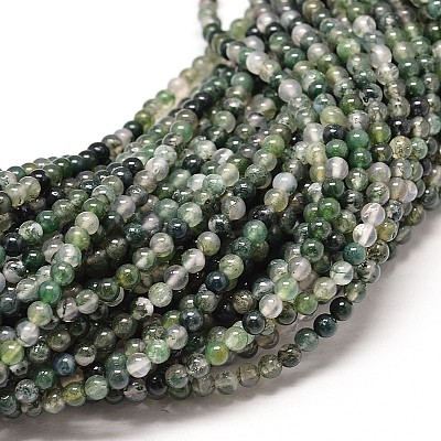 Natural Moss Agate Round Bead Strands G-P072-01-4mm-1