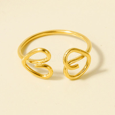 Adjustable 304 Stainless Steel Heart Cuff Open Rings GG9585-2-1