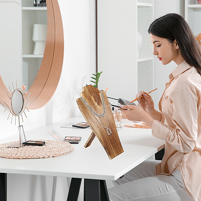 Bust Wooden Display Stands for Necklaces ODIS-WH0331-54-1