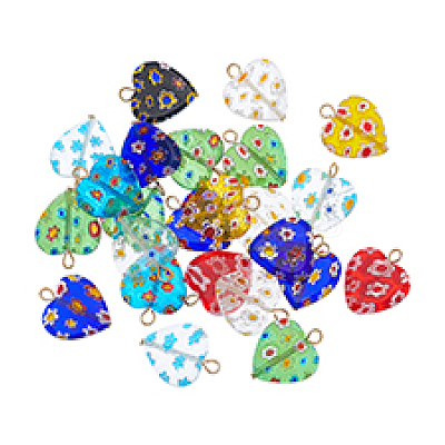 24Pcs Millefiori Glass Pendants PALLOY-PH01827-1
