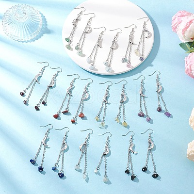 10 Pairs 10 Styles Brass Moon Dangle Earrings EJEW-JE06676-1