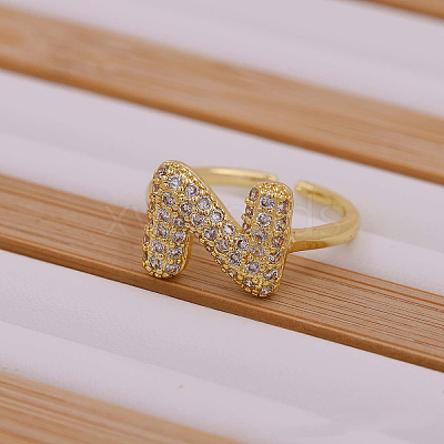 Brass Micro Pave Clear Cubic Zirconia Initial Cuff Rings FS-WGB210B-14-1
