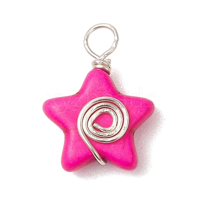 Dyed Synthetic Turquoise Copper Wire Wrapped Vortex Star Pendants PALLOY-JF03587-02-1