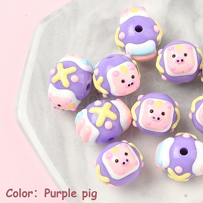 10Pcs Hand Painted Acrylic with Enamel Beads MACR-YW0003-28F-1