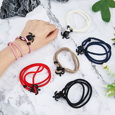 6Pcs 6 Colors Polyester Cord Two Loops Wrap Bracelets Set with Alloy Tortoise Clasps BJEW-FI0001-25-1